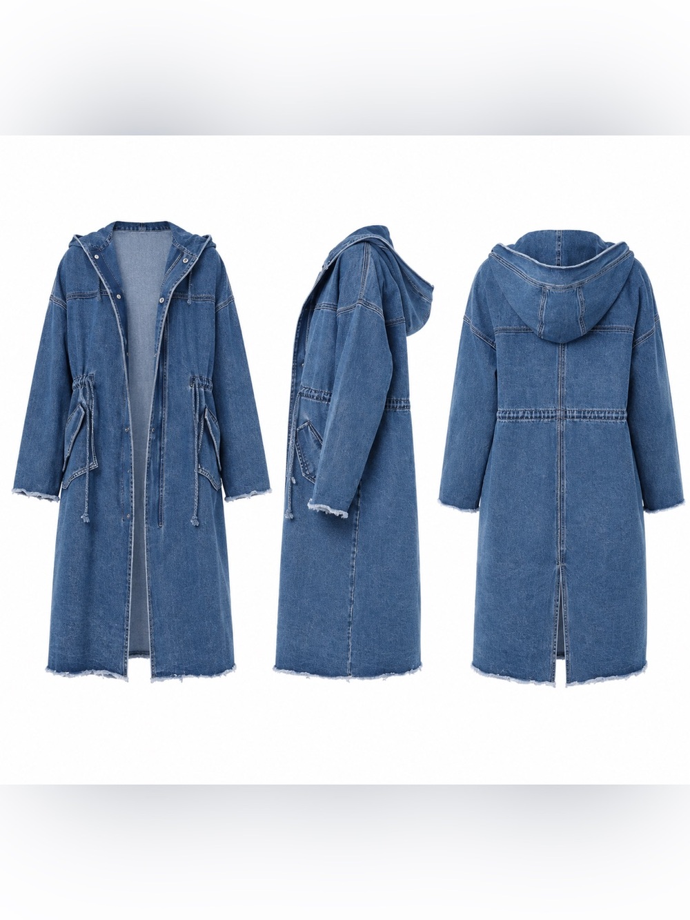 FOREVER 21 WOMEN’S LONG DENIM PARKA - DENIM SIZE LARGE (NEW WITH TAGS) A23 - Picture 1 of 3